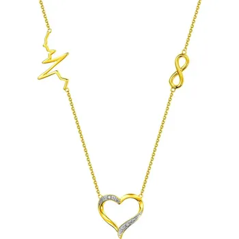 Náhrdelník Zlatý náhrdelník s diamanty - srdce, nekonečno, EKG - 0,006 ct - ryzost 585 - 220.378