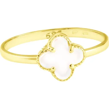 Prsten GEMMAX Zlatý prsten Čtyřlístek s bílým onyxem ve stylu Vintage - malý vel. 56 – zlatý šperk ryzosti 585/1000 v Dárkovém balení s Certifikátem GLRYD-56-02094