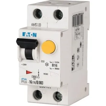 Proudový chránič Eaton PFL6-25/1N/B/003 Chránič s nadproudovou ochranou, Ir=250A, AC, 1+N, 6kA, char.B, Idn=0.03A, In=25A