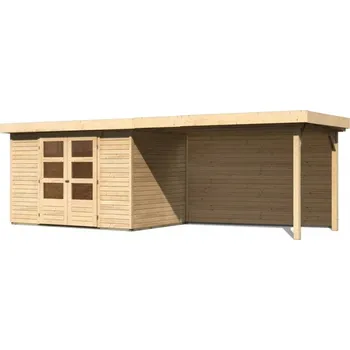 Zahradní domek Dřevěný domek KARIBU ASKOLA 4 + přístavek 280 cm včetně zadní stěny (9180) natur LG3267