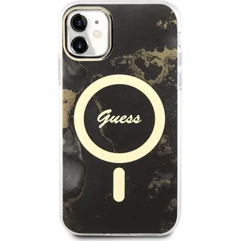 Pouzdro na mobilní telefon Guess Marble IML MagSafe kryt pro iPhone 11 černý