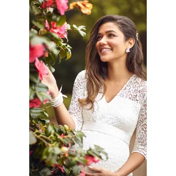 Těhotenská móda Tiffany Rose Těhotenské svatební šaty krátké SUZIE ivory Barva: Ivory - smetanová, Velikost: 4 EU 42-44, Materiál: krajkové