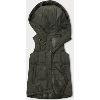 Dámská vesta Péřová dámská vesta v khaki barvě (B8153-11) odstíny zelené L (40)