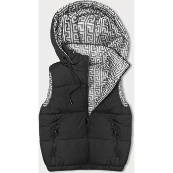 Dámská vesta Černá krátká péřová dámská vesta s kapucí (16M9091-392) odstíny černé XL (42)