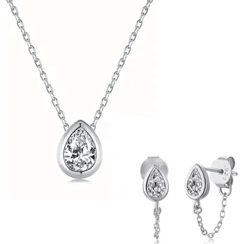 Souprava šperků Stříbrná sada náušnic a náhrdelníku se zirkonovou kapičkou - Meucci SYN025/SYE128