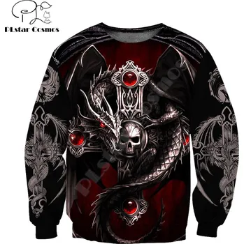 Pánská mikina Mikina s potiskem 3D drak, lebka a kříž Velikost: S, Barva (Varianta): Mikina