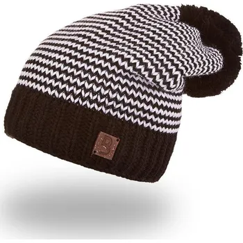 Kojenecká čepice Little Angel Čepice pletená cikcak s bambulí Outlast ® Černobílá Vel. 5 (49 - 53 cm)