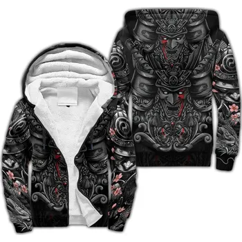 Pánská mikina Mikina s kožíškem 3D potisk Samurai Oni Mask Tattoo Velikost: 2XL, Barva (Varianta): teplá mikina na zip s kapucí 7