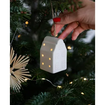 Vánoce Domeček porcelánový LED - 4 x 7 cm