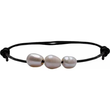 Náramek Módní náramek kožená šňůrka s bílými perlami obvod cca 16 až 25 cm