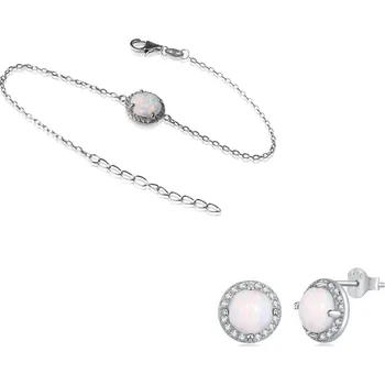 Souprava šperků Stříbrná sada náušnic a náramku s opálem a zirkonem - Meucci SB210/SYE091