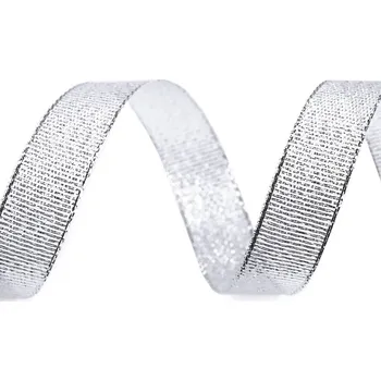 Brokátová stuha s lurexem šíře 15 mm vánoční, barva 1 stříbrná