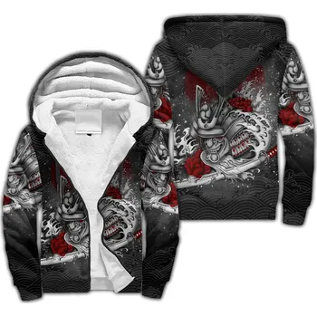 Pánská mikina Teplá mikina s kožíškem a potiskem 3D Samurai and Dragon Velikost: 7XL, Barva (Varianta): teplá mikina na zip 4
