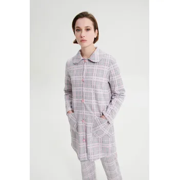 Dámský župan Vamp - Károvaný župan na knoflíky 19169 - Vamp gray L