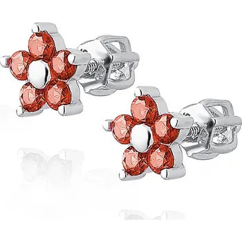 Náušnice NUBIS® Stříbrné šroubovací náušnice kytičky červené - NB-3616-R