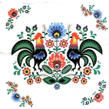 Papírový ubrousek UBR-G16, Ubrousek, 16x16 cm, FOLKLOR - KOHOUTI, 1 kus