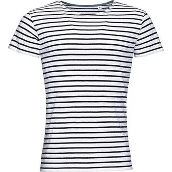 Pánské tričko Pánské tričko s proužky a krátkým rukávem Sol's Barva: bílá - modrá námořní, Velikost: L L01398