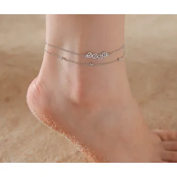 Řetízek B-TOP Vícevrstvý řetízek na nohu z nerezové oceli s přívěskem Tlapek Druh barvy: Stříbrná