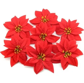 umělá květina Vánoční růže 14 cm, červená textilní dekorace, květina