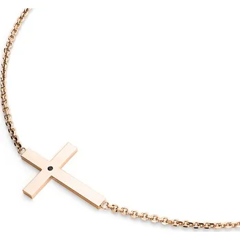 Náhrdelník Dámský náhrdelník růžové zlato 585/1000 přírodní diamant 0.006 ct křížem a černý 10947-NH01-CV-Black délka 45 cm