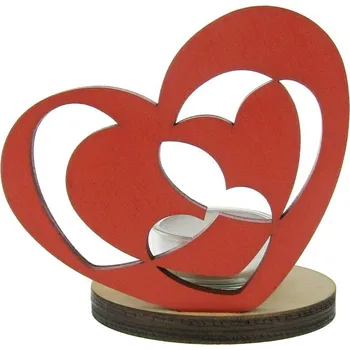 Svícen Dřevěný svícen červené srdce 10 cm (Svícen ze dřeva srdíčka)