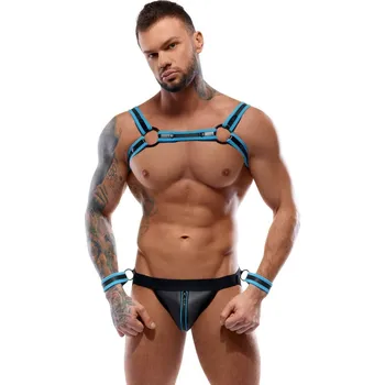 Pánské erotické prádlo Svenjoyment Neoprene Harness & Jock with Cuffs 2180464 Black-Aqua Velikost S