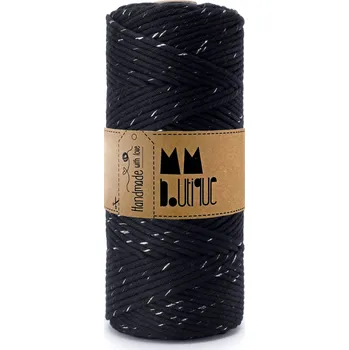 Příze MMboutique bavlněná šňůra na macramé Single twist 3mm 100m Silvery Black