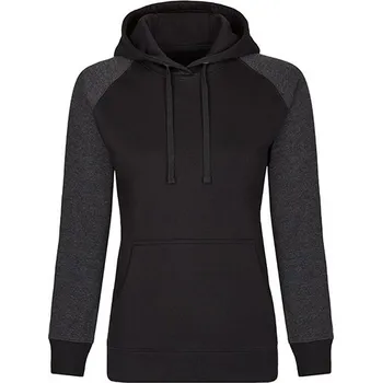 Dámská mikina Vypasovaná dámská mikina Miners Mate s dvojitou kapucí a klokanní kapsou Barva: černá mikina s melírovými rukávy, Velikost: XL MY620