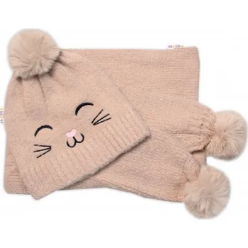 Kojenecký body Zimní čepice s bambulí + šál, Kitty, Baby Nellys - cappuccino Velikost koj oblečení: 116-122 (5-7r)