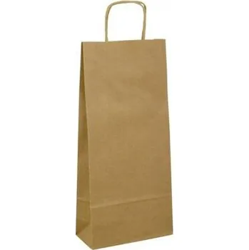 Papírová taška na víno hnědá Mosela DUO 140x80x390 mm s krouceným uchem - pro 2 lahve