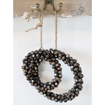 Mosazný antik kovový závěsný věnec s rolničkami - Ø 18*3cm