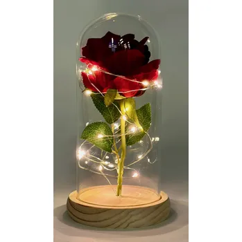 umělá květina Medvídárek Svítící věčná růže ve skle