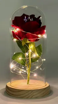 Umělá květina Medvídárek Svítící věčná růže ve skle