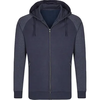 Pánská mikina Teplá propínací mikina Miners Mate s dvouvrstvou kapucí a kapsami na zip Barva: modrá námořní mikina s melírovými rukávy, Velikost: S MY710