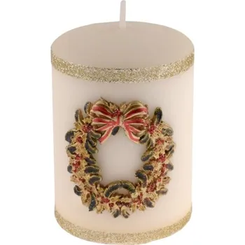 Svíčka Svíčka válec 70x100mm Věnec, Mat, krémová