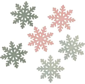 Vánoční dekorace ANDĚL Vločky dřevěné růžové a šedé 6cm, 6ks