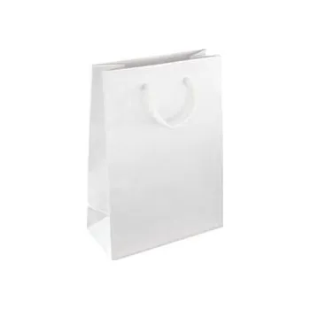 Papírová taška bílá Milano 160x80x240 mm LESKLÁ laminace