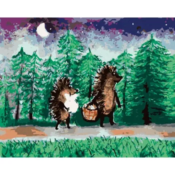 Diamondi Diamantové malování - JEŽEK S KAMARÁDEM NA HŘIBECH Rozměr: 40x50 cm, Rámování: bez rámu a bez vypnutí plátna