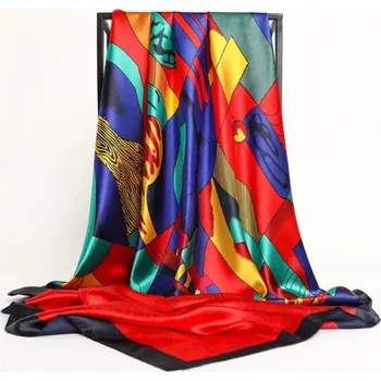 Šátek Luxusní hedvábný šátek se vzorem 90x90 cm Barva: 60 geometrie červená