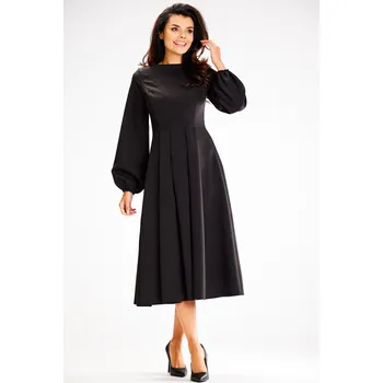 Dámské šaty Rozevláté midi šaty s dlouhým rukávem s gumičkou A595 Barva: Černá, Velikost: XL