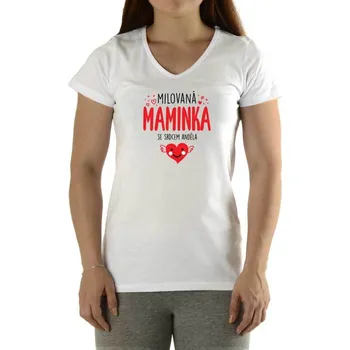 Dámské tričko Tričko dámské - Milovaná maminka-srdce anděla Barva: Bílá, S