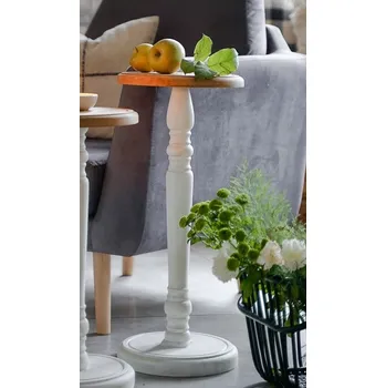 Komoda Rustikální kulatý stolek WHITE HOME MES11W58 z masivu Barevné provedení: Bílý vosk K17 - hnědý vosk K15