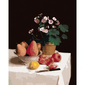 Diamondi Diamantové malování - ZÁTIŠÍ, PRIMULE, HRUŠKY A GRANÁTOVÁ JABLKA (HENRI FANTIN-LATOUR) Rozměr: 40x50 cm, Rámování: bez rámu a bez vypnutí plátna