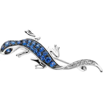 Brož Brož z bílého zlata s brilianty a cejlonskými safíry - ještěrka - ryzost 585 - 220.618