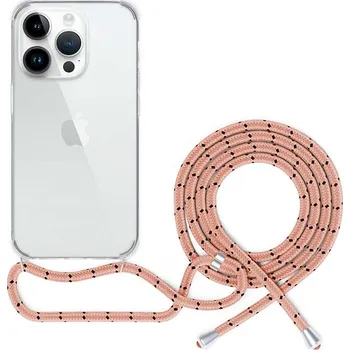 Pouzdro na mobilní telefon Pouzdro Epico (81410102300003) Spello Crossbody pro iPhone 15 Pro MAX čiré/růžová šňůrka