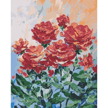 Diamondi Diamantové malování - ČERVENÉ KVĚTINY NA ŠEDÉM POZADÍ Rozměr: 40x50 cm, Rámování: bez rámu a bez vypnutí plátna