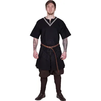 Karnevalový kostým Battle Merchant Středověká tunika s krátkým rukávem Ailrik černá