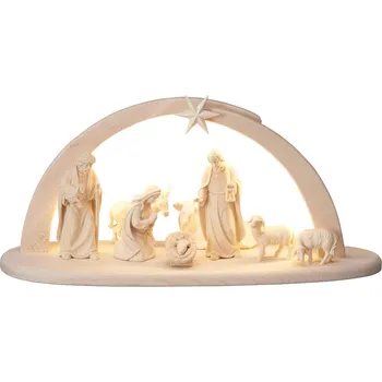 Vánoční dekorace Ornatis Sestava betlému Marie VII - 8 postav Provedení: Přírodní bez malování, Velikost stojících figur dospělých postav: 11 cm, Rozměr chlévu: 45 x 16,5 x 21 cm (š x h x v) - vhodné pro sošky 10 a 13 cm