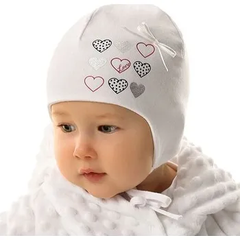 Kojenecká čepice bílá bavlněná kojenecká čepička se srdíčky Marika MWJ-3259 velikost 44