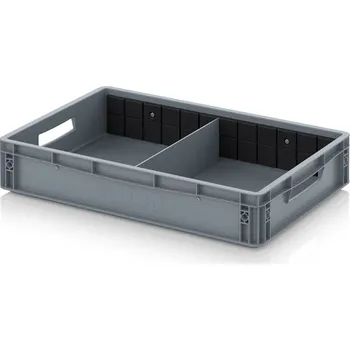 paleta Euro přepravka S příčnou dělicí stěnou 60 x 40 x 12 cm - Stříbrošedá - materiál: PP - EG GEF QT 6412